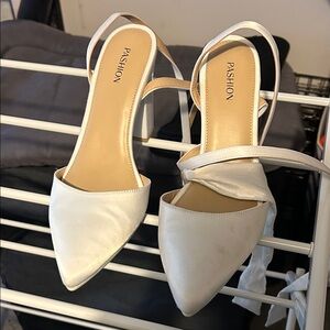 Pashion Footwear The D’Orsay White Satin Heels